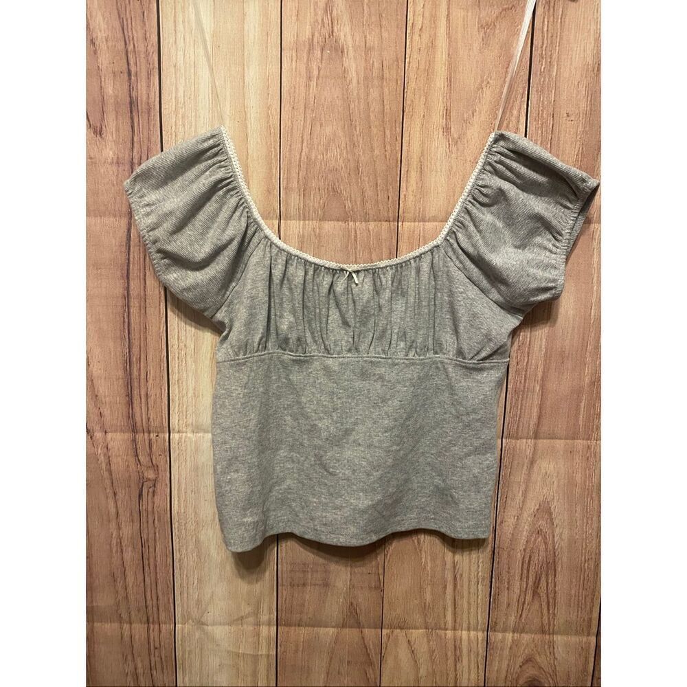 Aeropostale Large grey top bow shirt Y2K milkmaid T-shirt